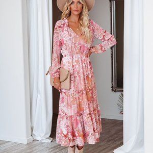 PRINTED TIERED MIDI DRESS